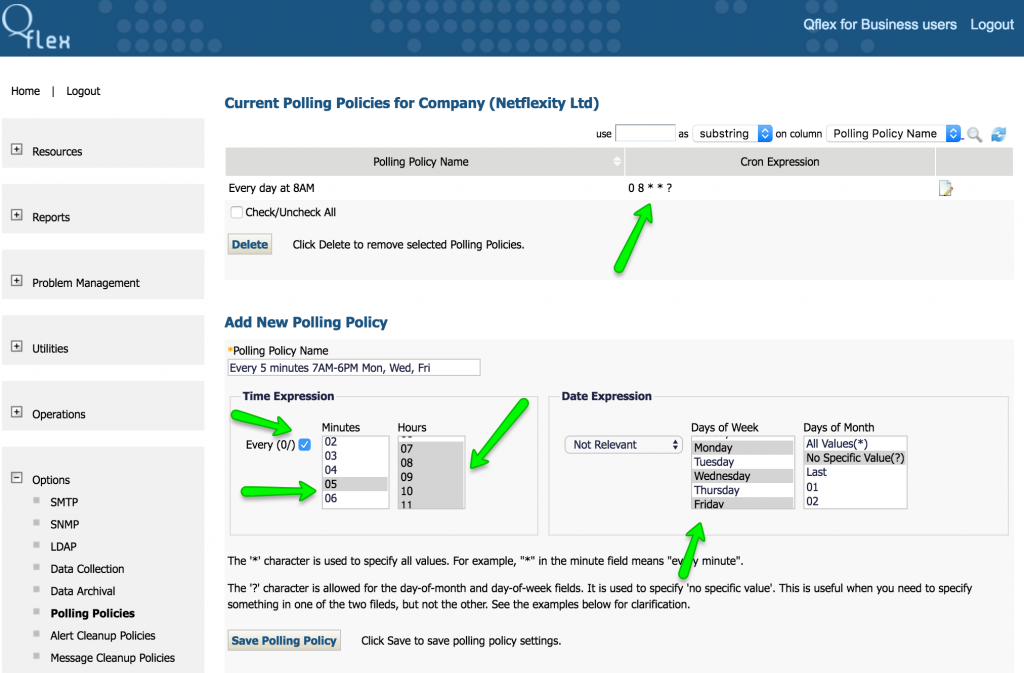 Qflex Polling Policies List